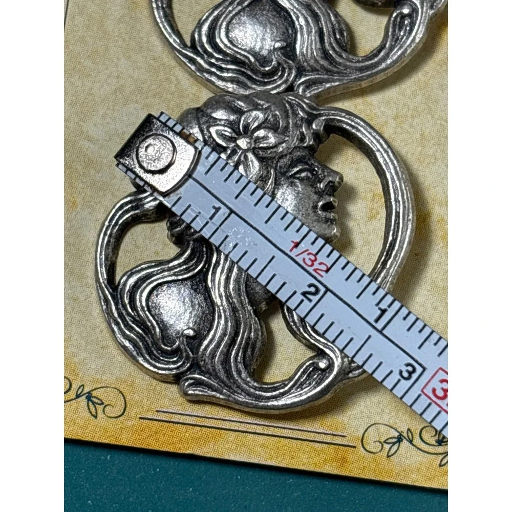 Le Bouton Art Nouveau Lady Profile Buttons Silver Tone Made in Italy Set of‎ 3